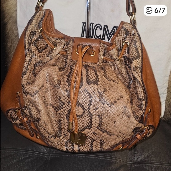 MCM Snake Print Leather Hobo Bag magnetic closure no MCM dustbag - Picture 6 of 13